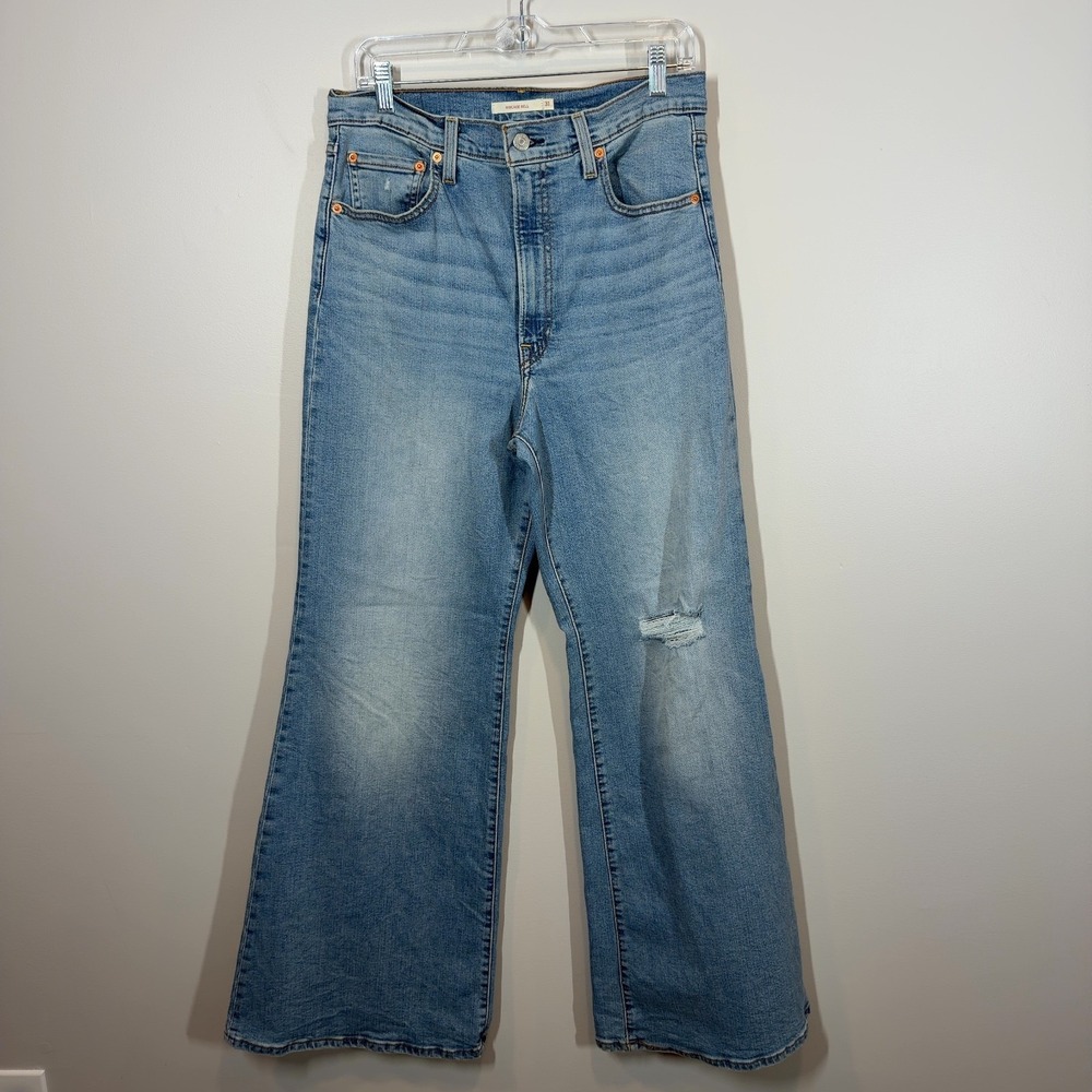 Levi's Ribcage Bell High Waist Distressed Jeans Light Wash W31 L32 70's Retro